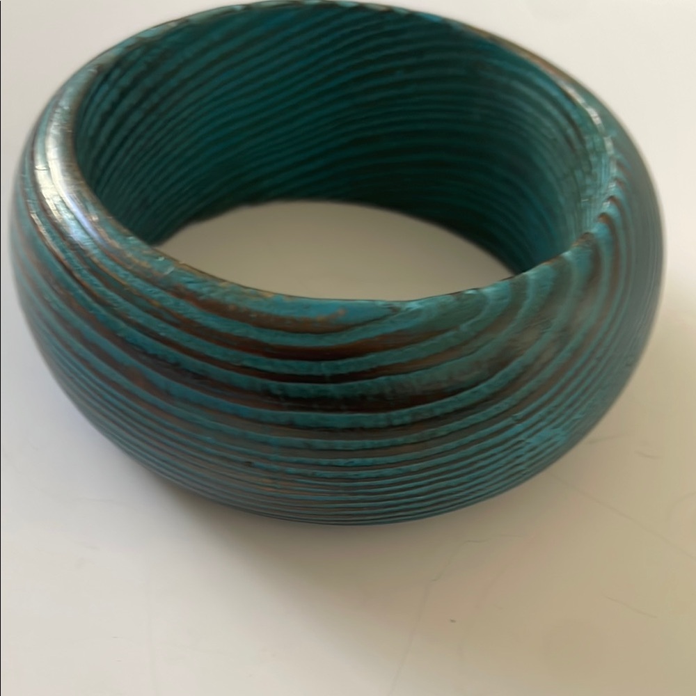 Teal and Brown Wooden Bangle